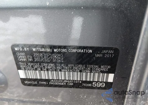2017 Mitsubishi Lancer Le from USA, damaged, VIN JA32U2FU8HU011074